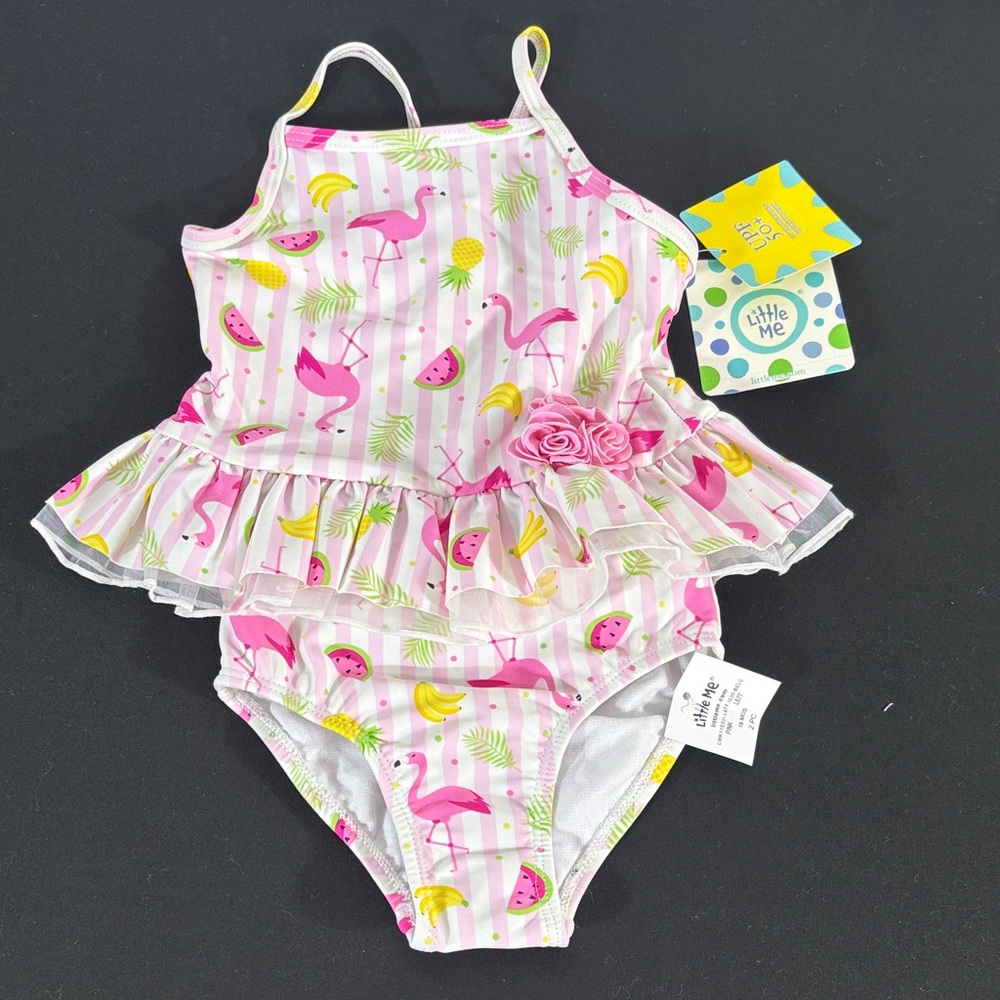 Little Me Pink Flamingo & Fruit Ruffle Two Piece Swimsuit